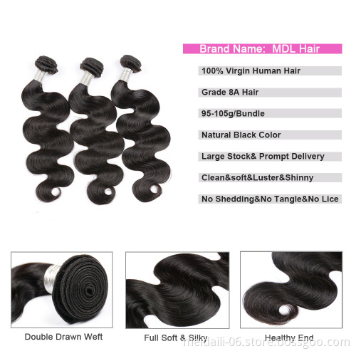 Unprocessed virgin 3 bundles of malaysian body wave hair with closure 100 remy human hair